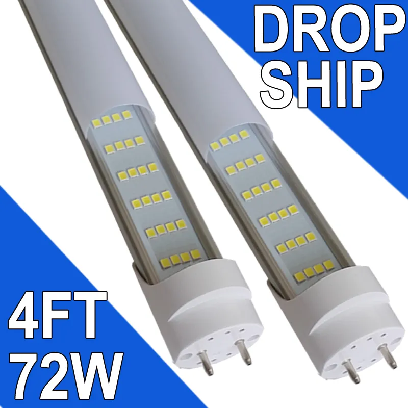 72W T8 LED Tube Lights 4 Rows 4 Foot(Equal to 45.8in), NO-RF RM Driver Fluorescent Bulbs Replacement,Milky Cover,White 6500K, Shop Lamp usastock