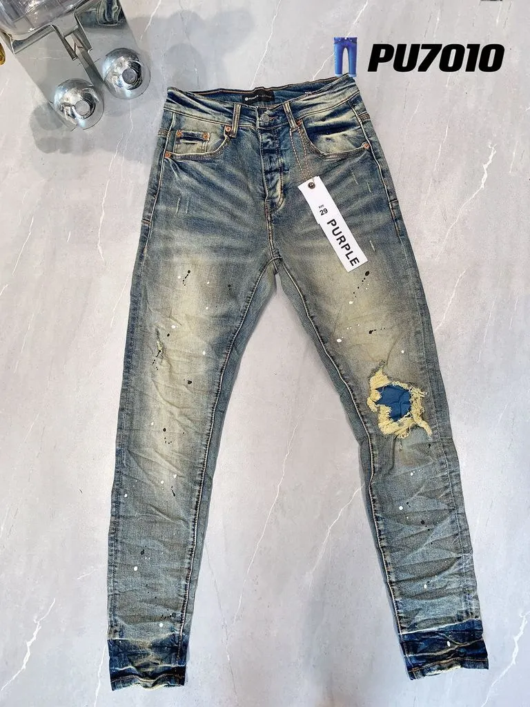 Designer jeans män lila jeans kvinnor byxor lila ksubi jeans high street lila retro färg fläck smal fötter mikro elastiska jeans hip-hop blixtlås hål storlek 29-40