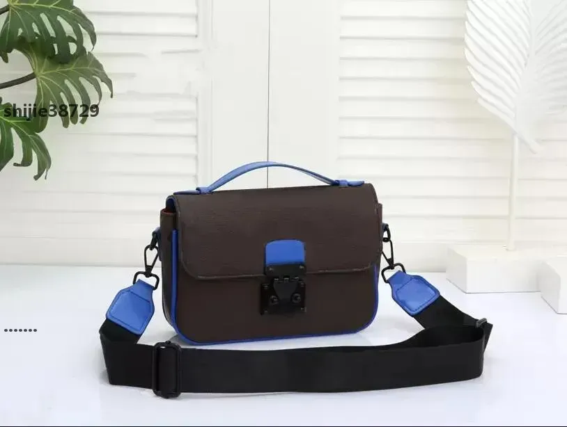 5a New Messenger Bag Men Handbag Purse S Lock Sling Bags 캔버스 가죽 클래식 레터 패치 워크 컬러 핸드백 마그네틱 hasp 조절 가능한 sho