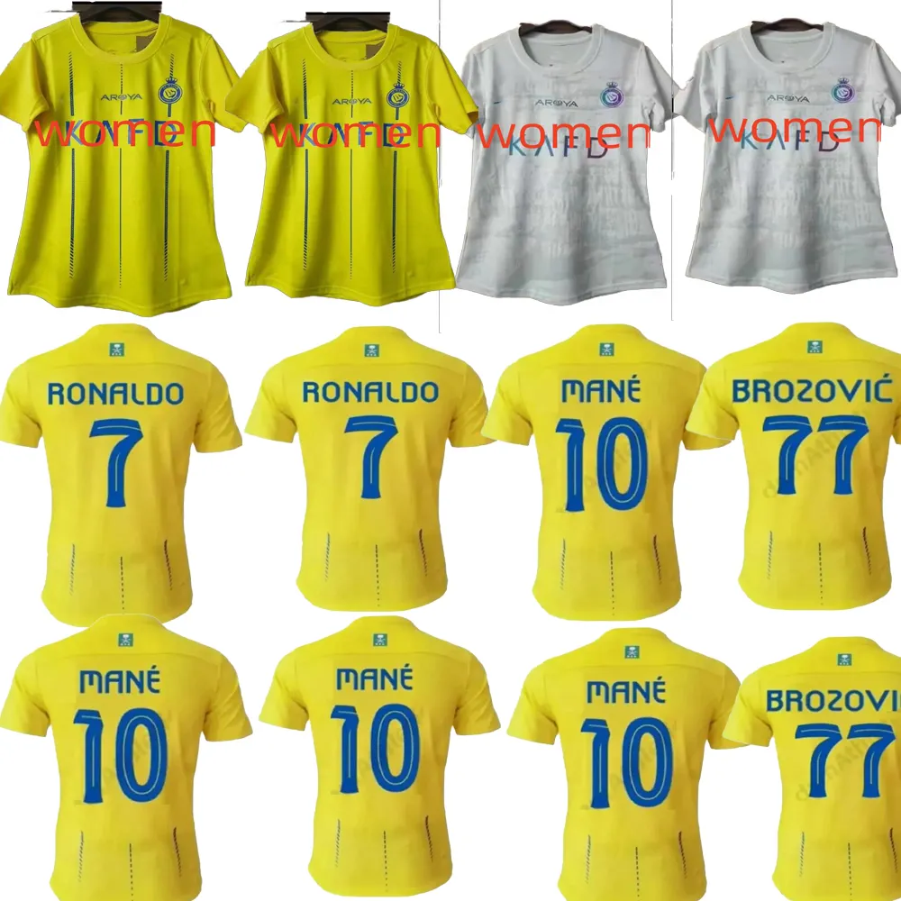 Al Nassr FC Soccer Jerseys Ronaldo 2023 2024 Accueil Jaune Extérieur 23 24 CR7 Gonzalo Martinez Talisca Ghislain Konan Vincent Aboubakar Maillot de football femme Al-Nassr FC