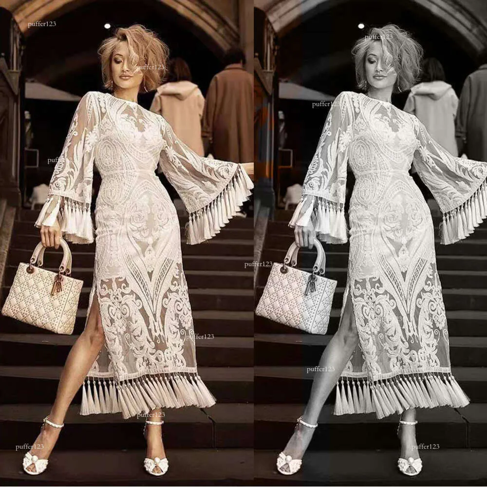 Jupe de vêtements de créateurs pour femmes, nouvelle collection printemps 2024, brodée avec pompon blanc et robe en dentelle