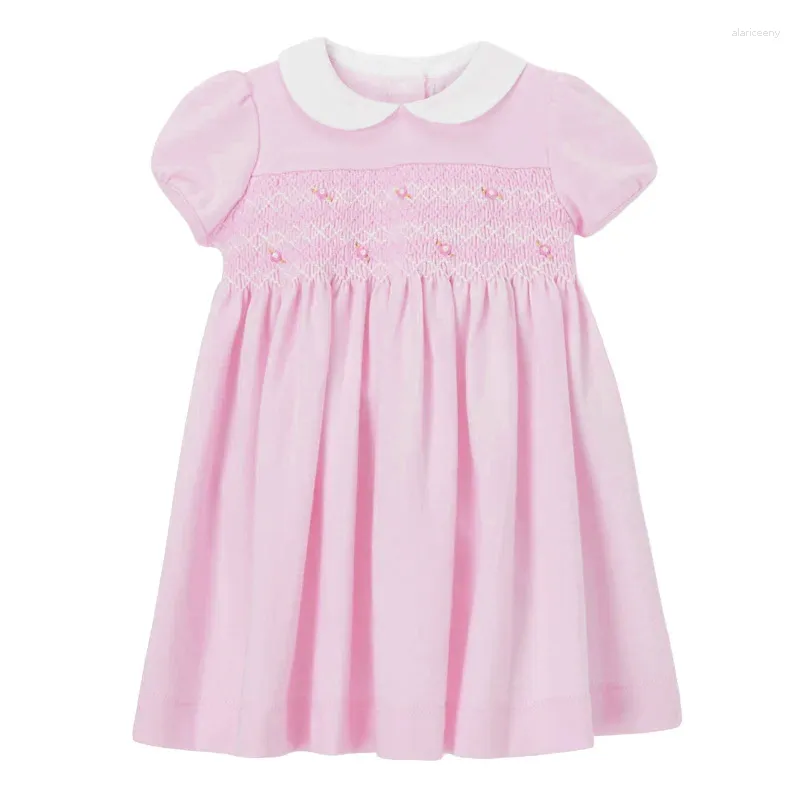 Flickaklänningar 2024 Baby Girls Pink Solid Color Cotton Dress Lovely and Comfort Children Elegant Soft For Kids 2-8 år