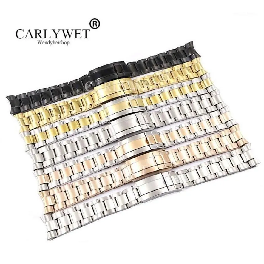 Carlywet 20 21mm hela silverguld Rose Gold Black 316L Solid rostfritt stål Watch Band Belt -armband för1206y