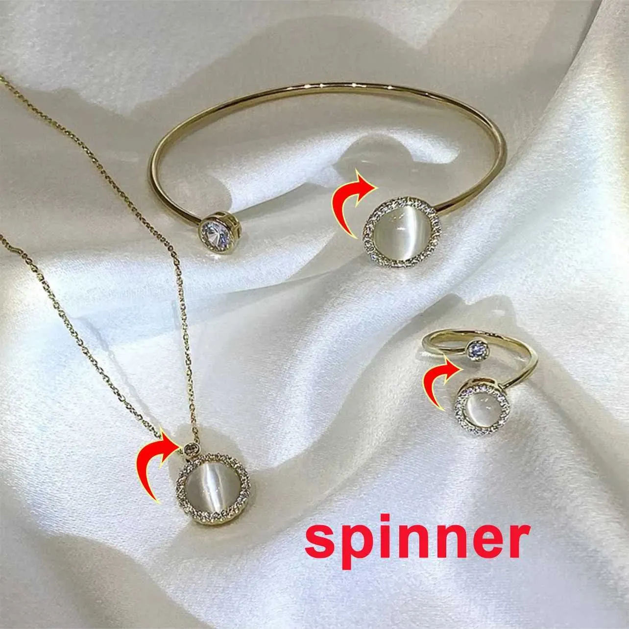 Band Rings Spinning Opal Anti Stress Anxiety Rings For Women Rotatable Opal Fidget Spinner Necklace Bracelets Open Cuff Jewelry Gifts 240125