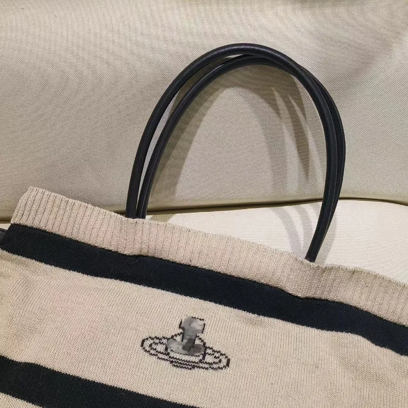 Женские дизайнерские вязаные сумки с узором Сатурн, винтажная шерстяная вязаная полосатая сумка-тоут, большая вместительная пригородная сумка