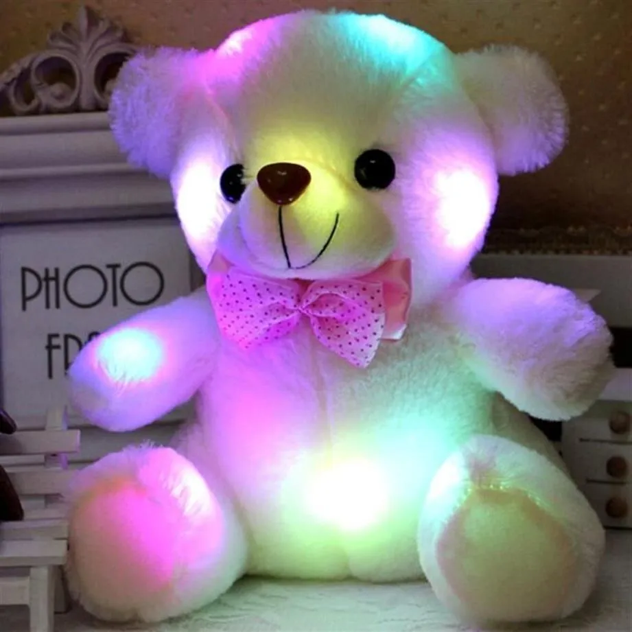 NIEUWE COLLECTIE 20 cm Grote Lichtgevende Teddybeer Pop Beer Knuffel Kleurrijke Flitslicht Led knuffel verjaardag Kerst gift340s