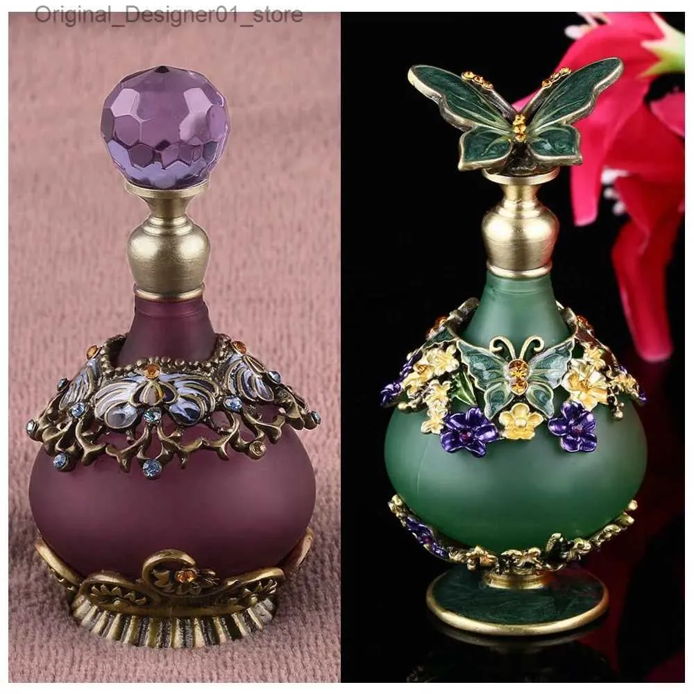 Fragrance 23ml Vintage Perfume Bottle Purple Diamond Cut / Antique Butterfly Metal Empty Glass Dropper Women Girl Gift Q240129