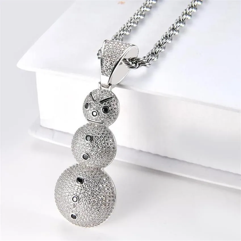 Kolye Kolyeleri Noel Hediye Buzlu Kübik Zirkonya Snowman Paslanmaz Çelik Örgülü Zincir Kolye Kalung Hiphop Jewelry227c