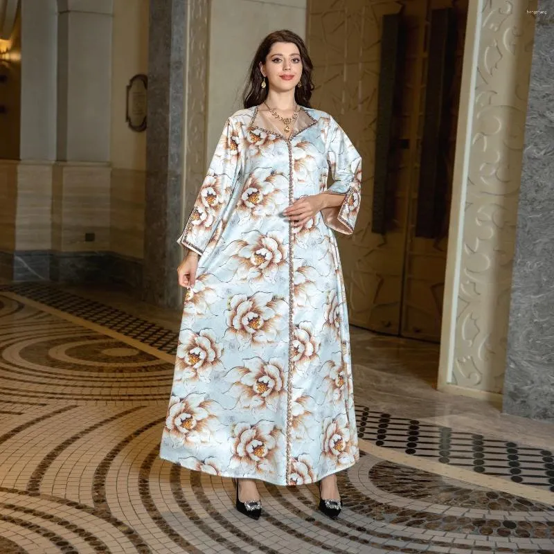 Vêtements ethniques 2024 Moyen-Orient Eid Robe Femmes Abaya Musulman Mode Diamant Robe De Soirée Dubaï Arabe Imprimer Hijab Robes Longues Islam Vêtements