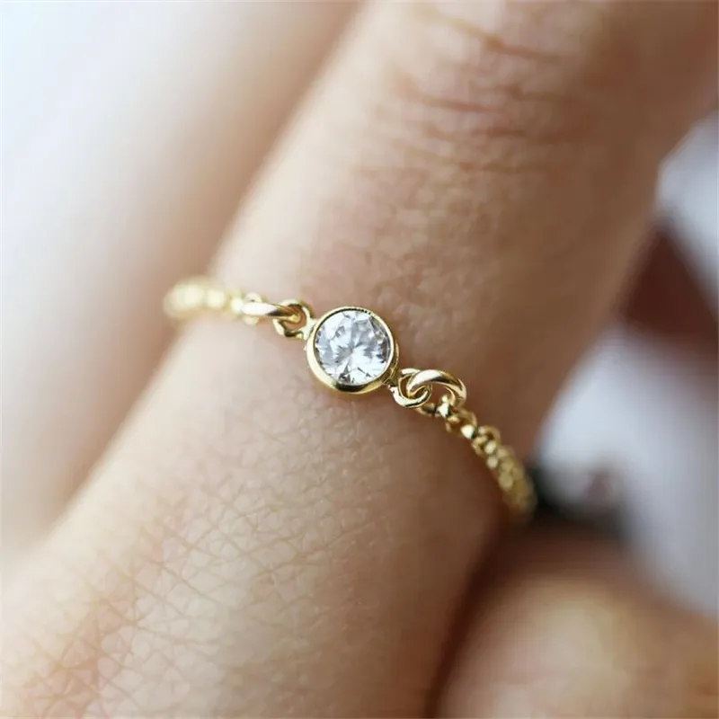 Collier 14K Gold rempli de zircon anneaux de chaîne à la main Anneaux minimalismalismalisms Bague de bijoux Femme anillos joyas aneis boho anneaux pour femmes