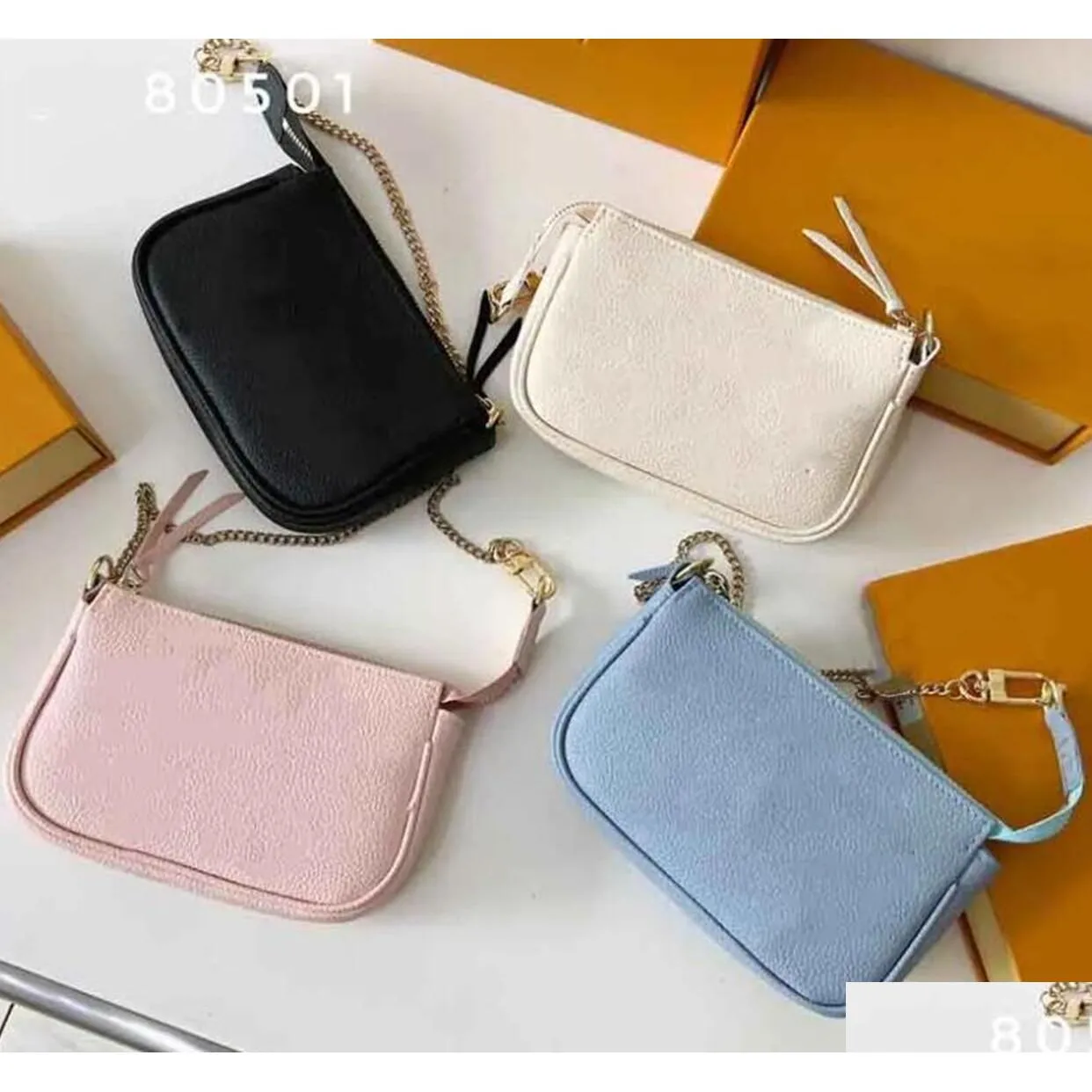 Torby wieczorowe Torba Panie Ladies Mini pochette AccessEoires Pakiet ręczny Fl skóra wytłoczona jedwabna łańcuch SN Mahjong M80501 Drop dostawa DH81W