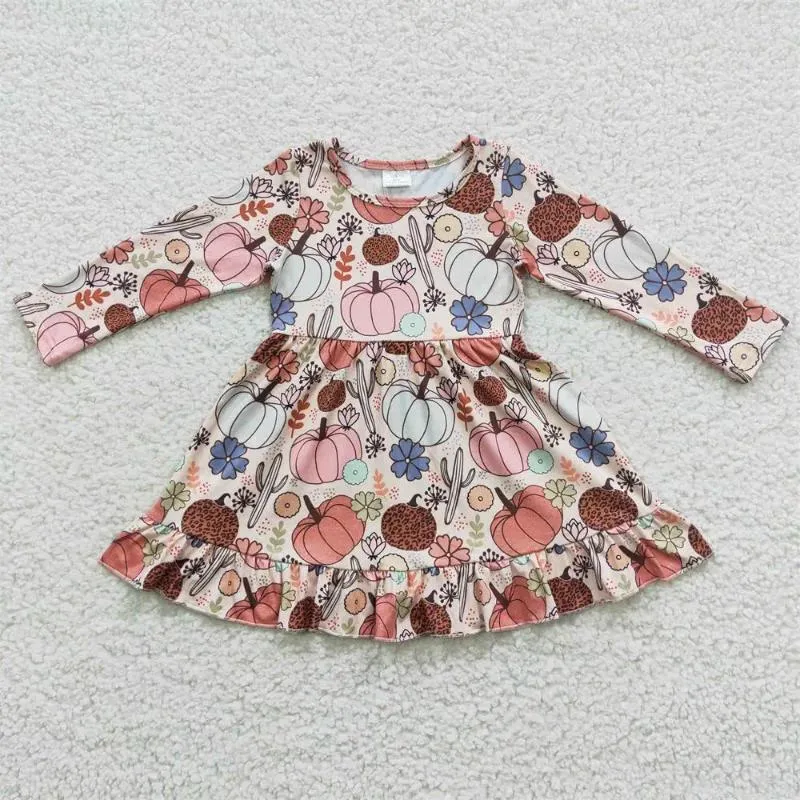 Mädchen Kleider Großhandel Kinder Kürbis Twirl Kleid Lange Ärmel Kid Infant Thanksgiving Baby Floral Kaktus Kleinkind Halloween Kleidung