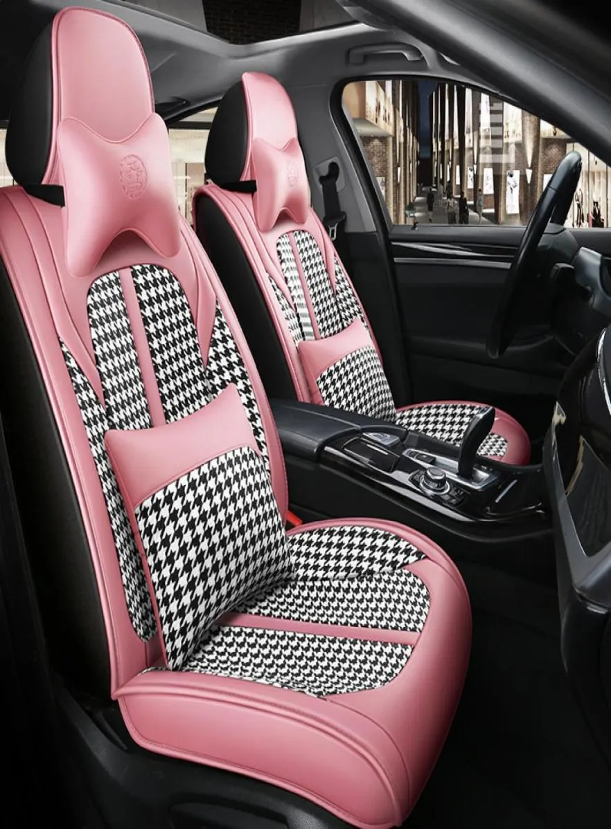 2021 Fashion Pu Leather Car Seat Covers för A3 A4 B6 B8 A6 A5 Q7 Interiör Tillbehör Skydd Flax Sömm Stil Automobile Cushion 1 Set3883628