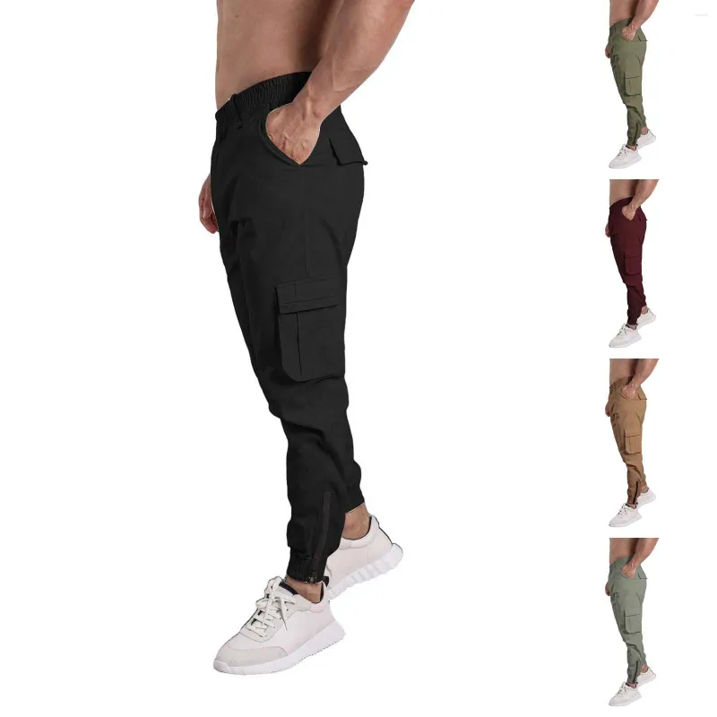 Men's Pants Casual Workwear Multi Pocket Solid Color Elastic For Men Trouser Memory Foam Slip Boy Stocking Sock