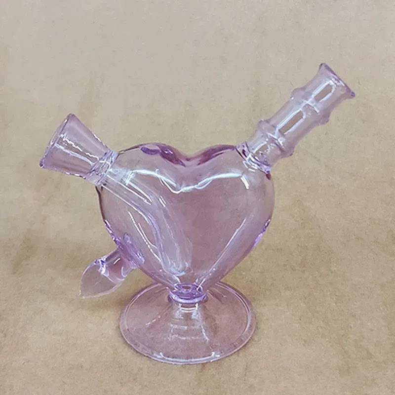 Cool Colorful Pink Purple Pyrex Thick Glass Pipes Bubbler Filter Portable Heart Dry Herb Tobacco Preroll Rolling Cigarette Cigar Bong Holder Waterpipe Love Smoking