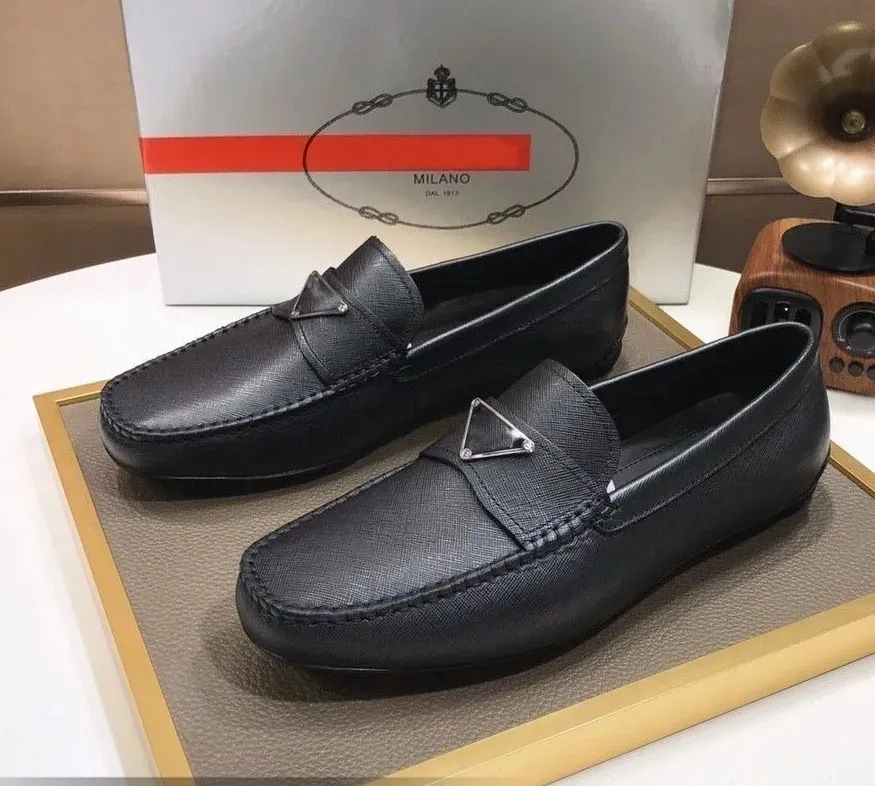 Triângulo Lo-go designer sapatos casuais tênis de moda de luxo Homens mocassins solas de borracha de couro genuíno deslizamento em 38-45 caixa