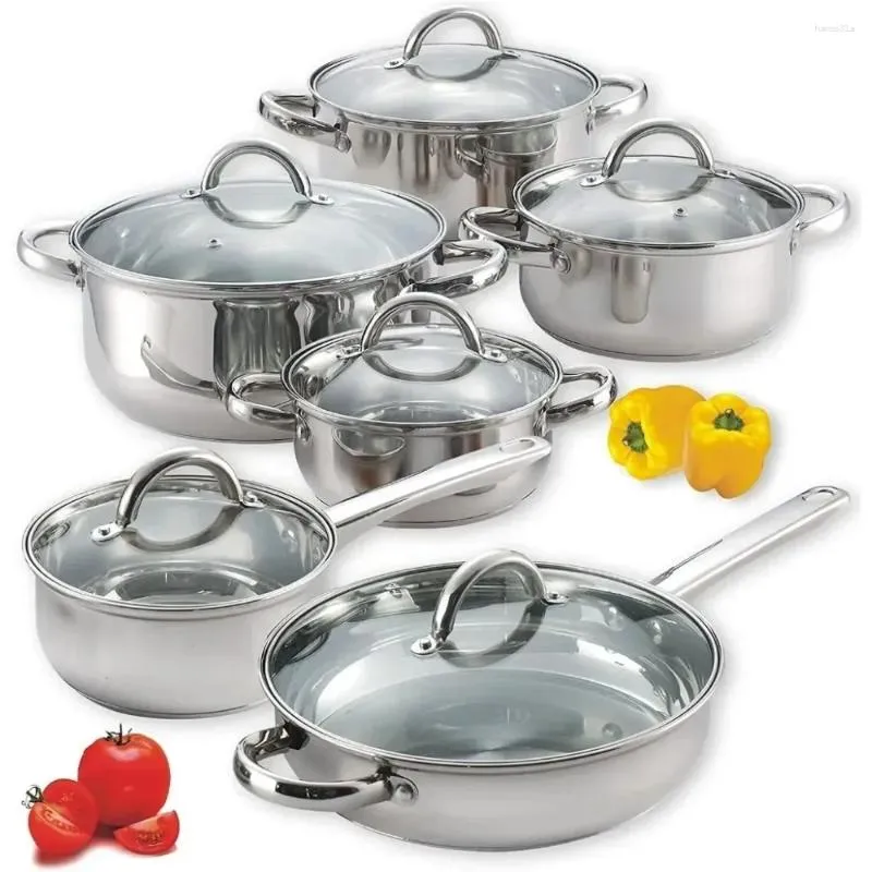 Set di pentole Cook N Home Kitchen Set di pentole e padelle basic in acciaio inossidabile da 12 pezzi