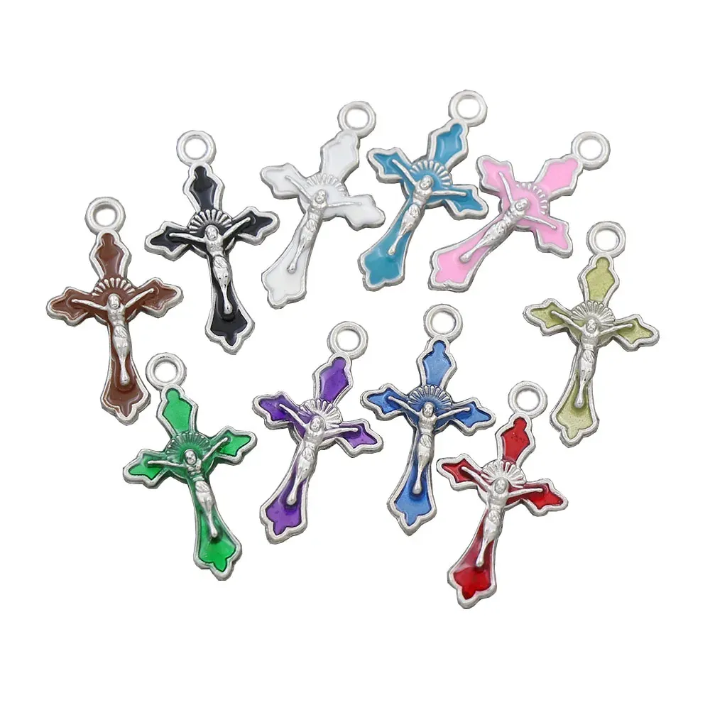 Anneaux 200 pièces émail Crucifix croix entretoise perles de charme pendentifs bijoux en alliage bricolage L499 14x22.5mm