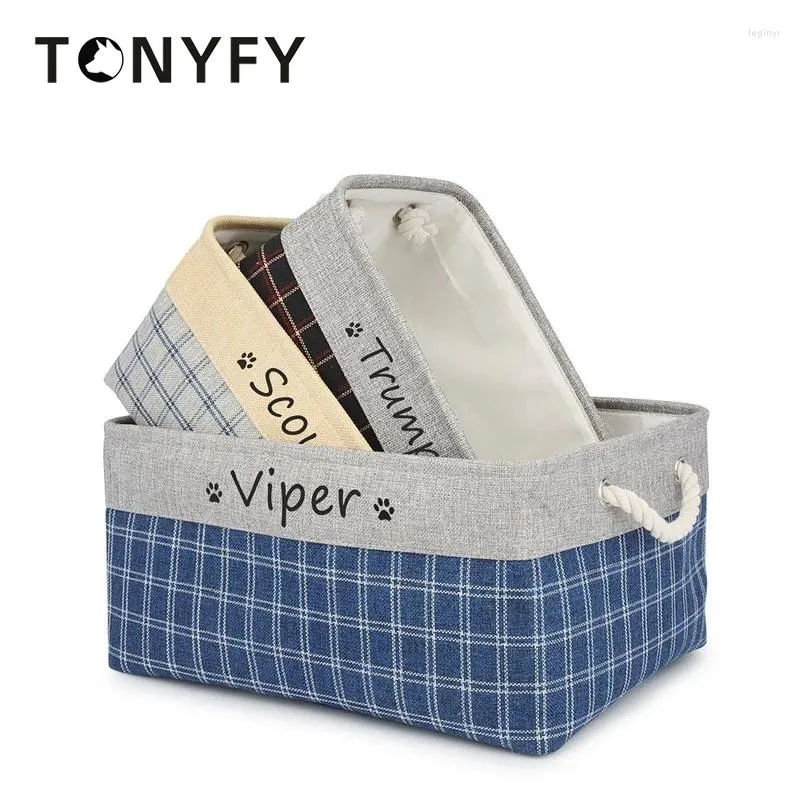 Dog Apparel Storage Toy Basket Personalized Pet Customized Name Box Organizer For Leashes Collars Clothes Supplies