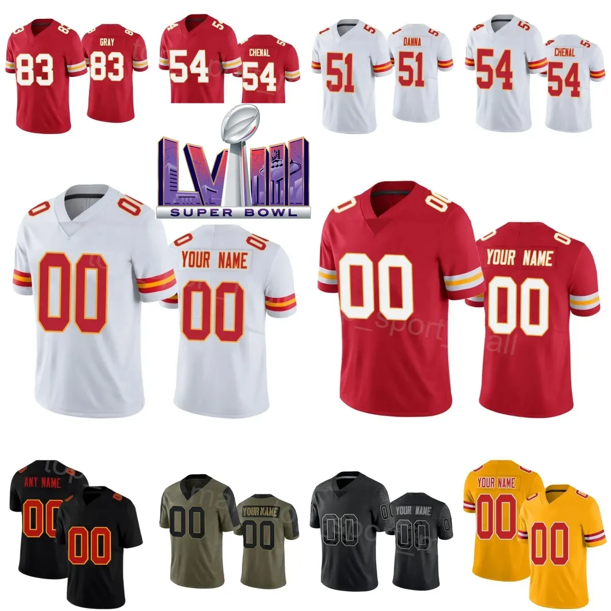 Wholesale Super Bowls 2024 Football 4 Rashee Rice Jersey 83 Noah Gray 23 Drue Tranquill 22 Trent McDuffie 54 Leo Chenal 51 Mike Danna 21 Mike Edwards Color Rush Men Women