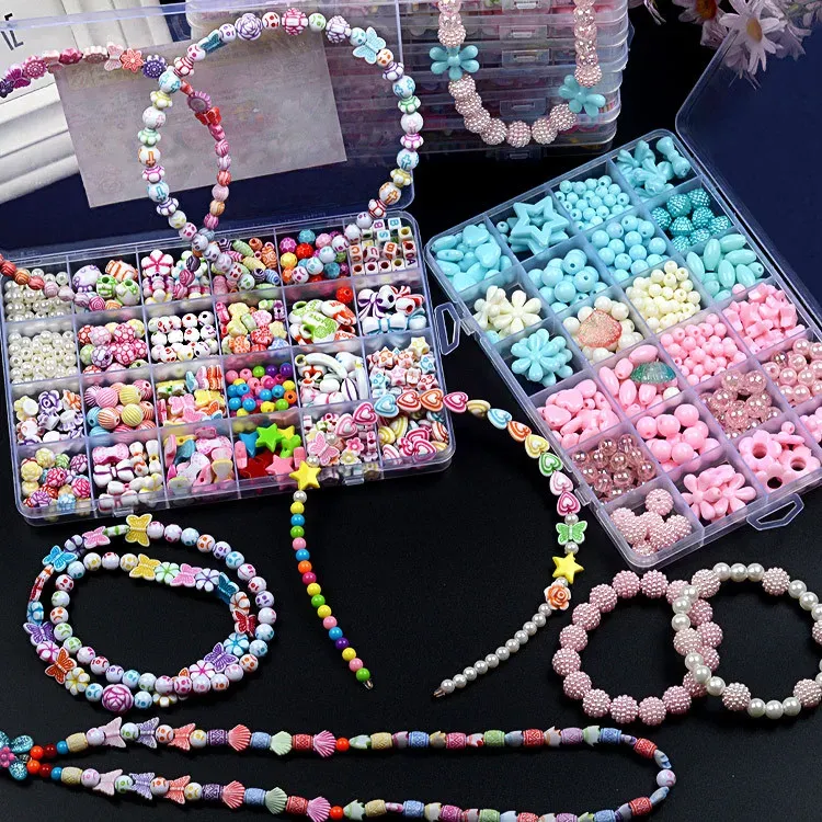 Colar diy criativo solto espaçado contas crianças artesanato fazendo pulseiras colares kits de jóias meninas brinquedos presentes artesanais brinquedos frisados