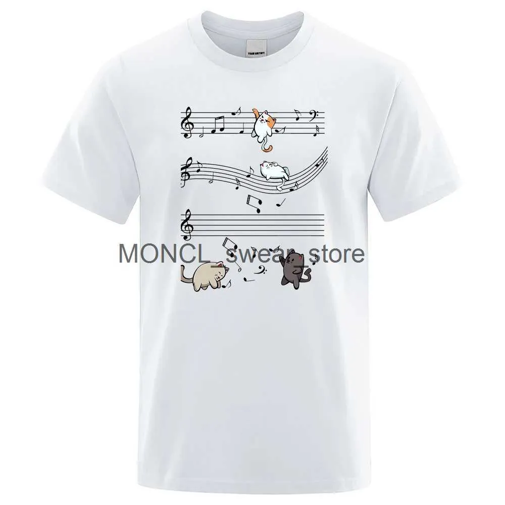 Homens camisetas Kopie Von Musical Cats Notas Musicais Roupas Masculinas Hip Hop Oversize T-shirts Verão Casual Menswear Algodão Solto Street T ShirtH24129