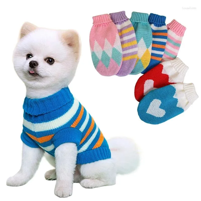 Cão vestuário inverno camisola filhote de cachorro suéteres para pequenos cães médios pet gola alta chihuahua colete de malha casaco de gato yorkie customes