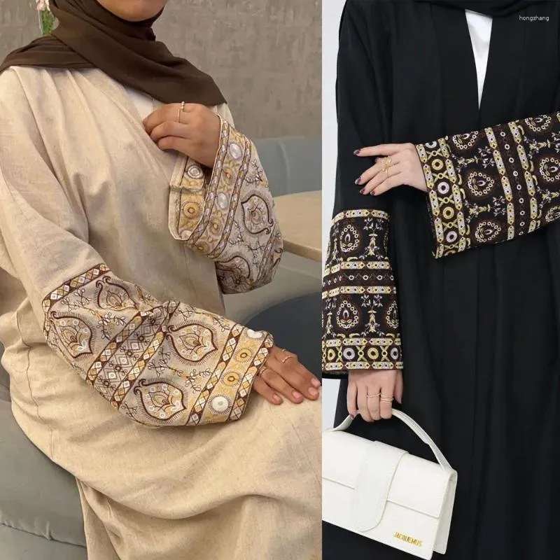 Ethnic Clothing Embroidery Kimono Modest Abaya Ramadan Saudi Dubai Luxury Open Abayas Islamic Wholesale Woman Dresses For Muslim Women