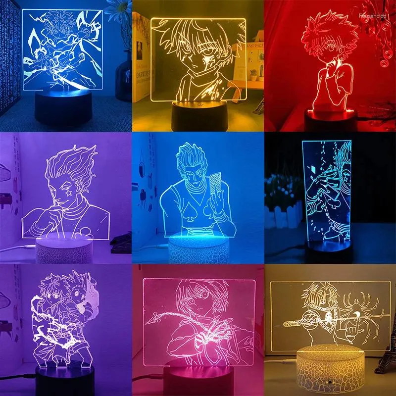 Luci notturne Hunter X HxH Killua Hisoka Kurapika Feitan Anime Figura 3d Lampada a Led per camera da letto Mange Avatar Regalo di compleanno