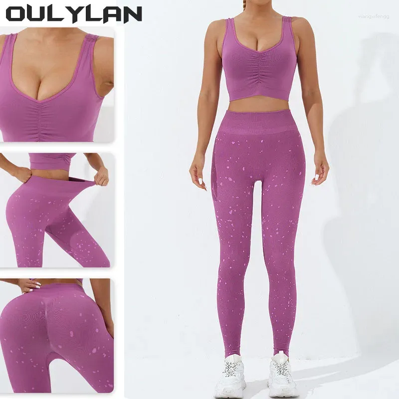 Conjuntos ativos oulylan 2 pçs alta sem costura yoga terno ginásio roupas conjunto de treino cintura leggings de fitness sutiã esportivo roupa esportiva para mulher