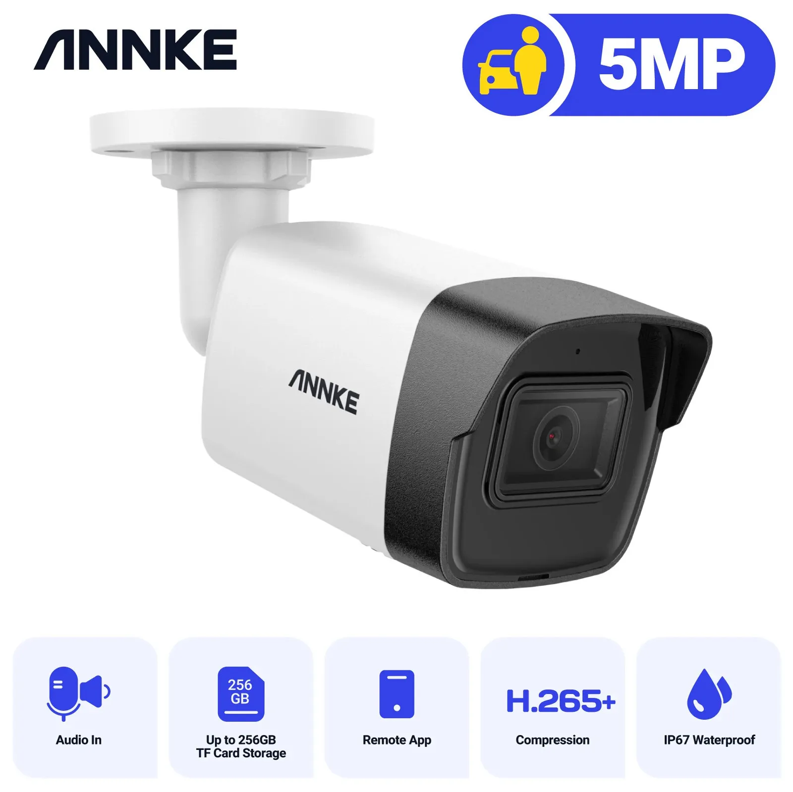 Annke 5MP POE IP 보안 총알 카메라 2.8mm 렌즈 슈퍼 HD 카메라 원격 액세스 모션 감지 내장 마이크 감시 240126