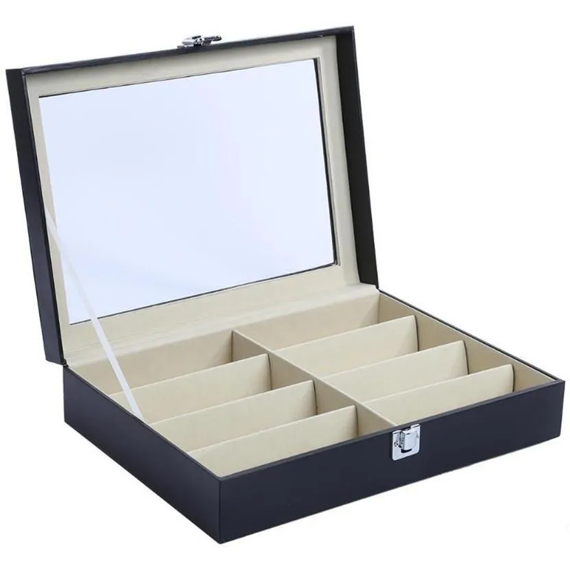 Caja de almacenamiento de gafas de 8 rejillas de moda, caja de gafas de cuero PU anticorrosión, gafas de viaje portátiles, caja de organización para coleccionistas LJ237a