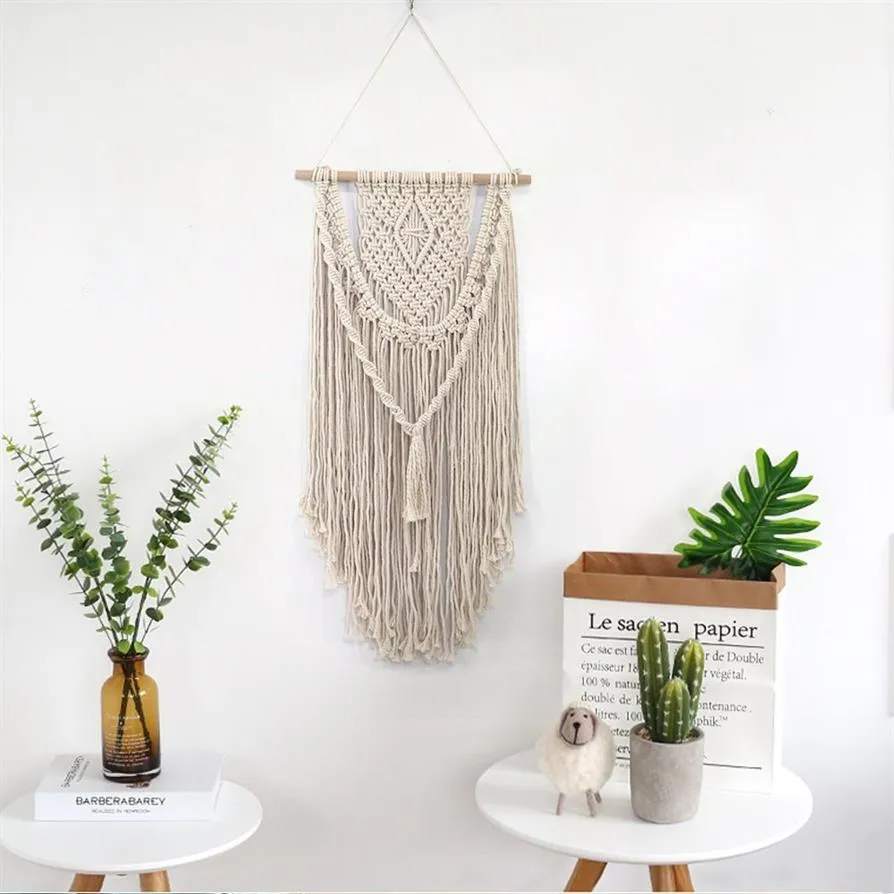 Nuevo arte de pared de macramé anudado a mano, tapiz colgante de pared de algodón hecho a mano con telas de encaje, decoración de boda Bohemia 231B