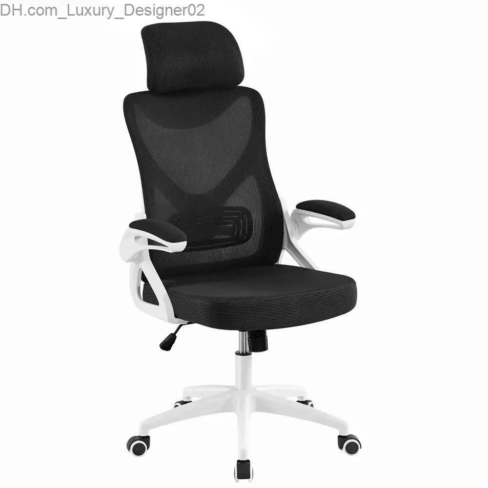 Autres meubles SmileMart Chaise de bureau ergonomique en maille à dossier haut avec appui-tête rembourré réglable Blanc / Noir Q240129