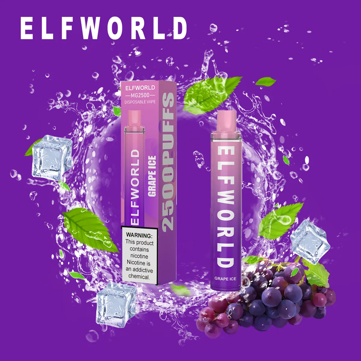 Original elfworld mg 2500 Puff 2500 puffs Cigarrillos electrónicos desechables Características Bobina de malla 7 ml Desechables Vapes Pluma 0% 2% 3% 5% Boquilla de silicona recargable de 500 mAh