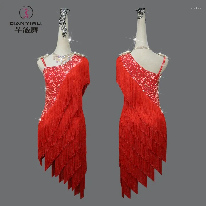 Bühnenkleidung Professionelles rotes lateinamerikanisches Tanzkleid Sexy Damen Party Fransenrock Kabarett Ball Praxis Weibliche Kleidung Prom Kostüm Samba