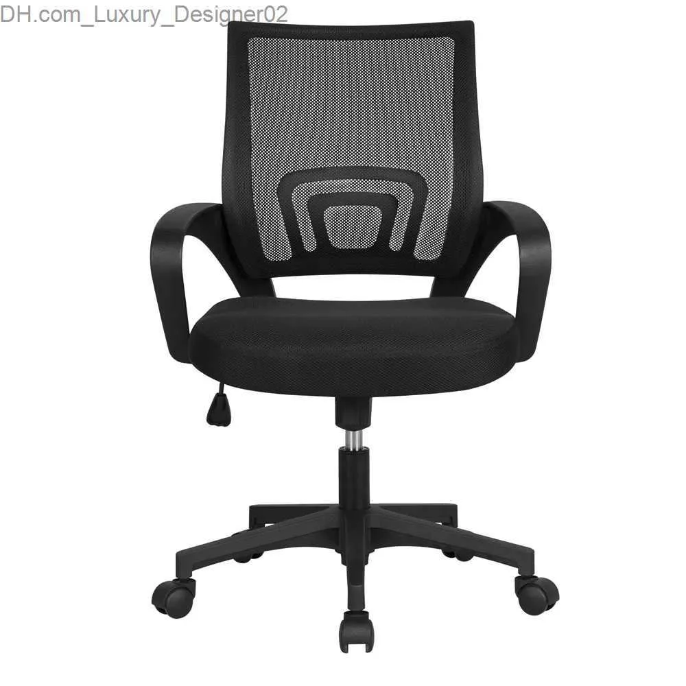 Overige meubelen Smile Mart Verstelbare, mesh draaibare bureaustoel met middenrug en armleuningen Zwart Q240129