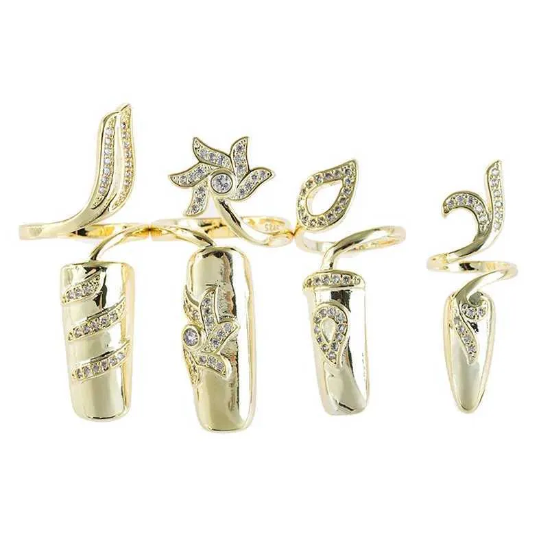 Anéis de banda 2020novo conjunto de 4 peças manicure jóias anel de unhas decoração de metal arco pérola zircão decoração de unhas 240125