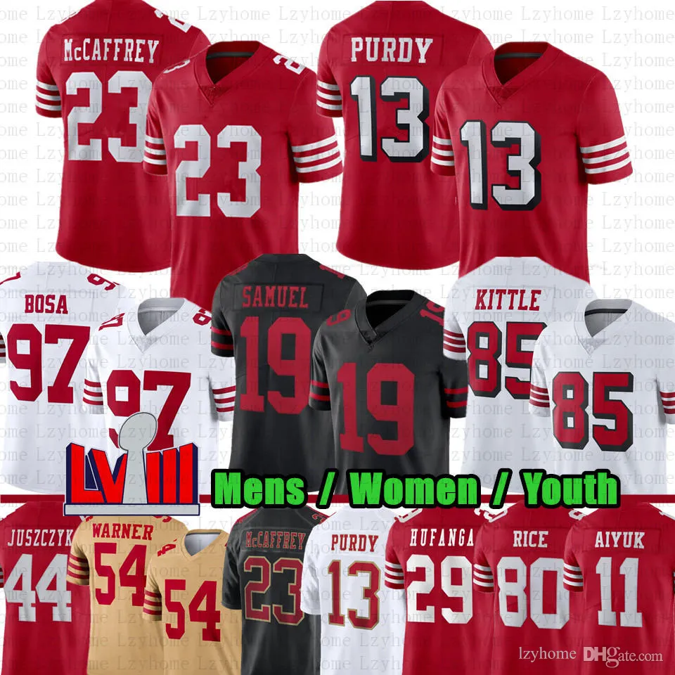 Christian McCaffrey Brock Purdy Maillots de football Nick Bosa George Kittle Deebo Samuel Fred Warner Jerry Rice Montana Talanoa Hufanga Trent Williams Brandon Aiyuk