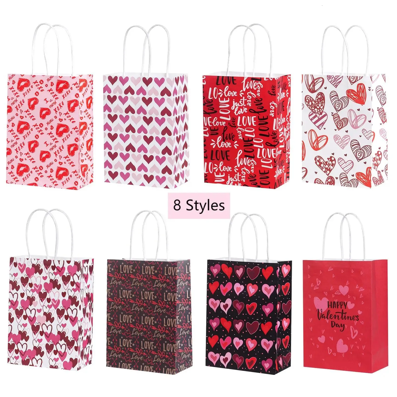 103050 pièces sac cadeau de fête de vacances papier avec poignée bijoux sacs à provisions saint valentin mariage coloré 240124