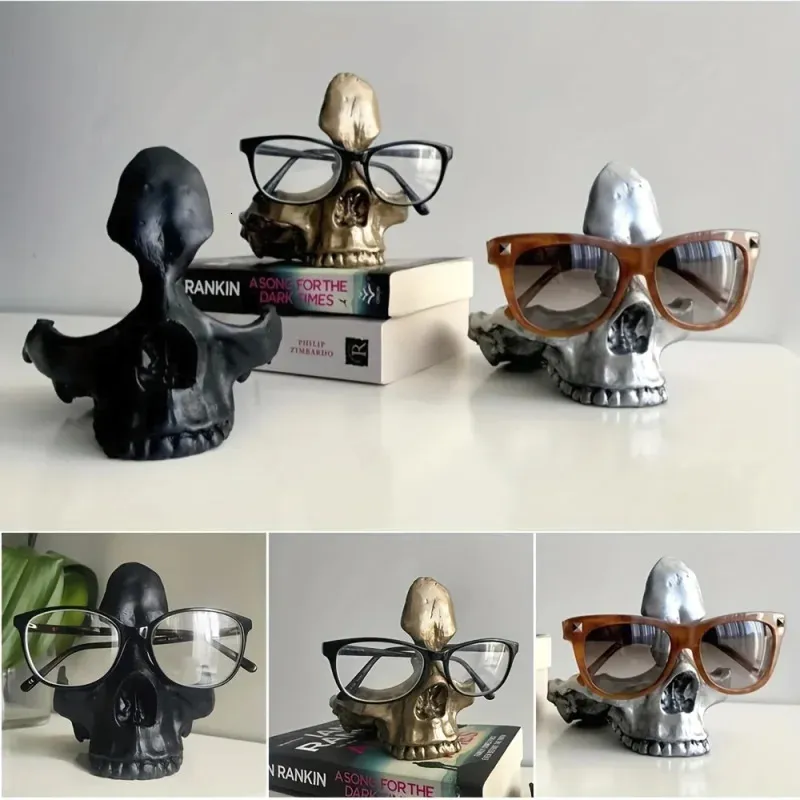 Skull Glasses Stand Holder Creative Glasses Frame Resin Statue Ornament Sunglasses Glasses Display Stand Hallowmas Decoration 240123