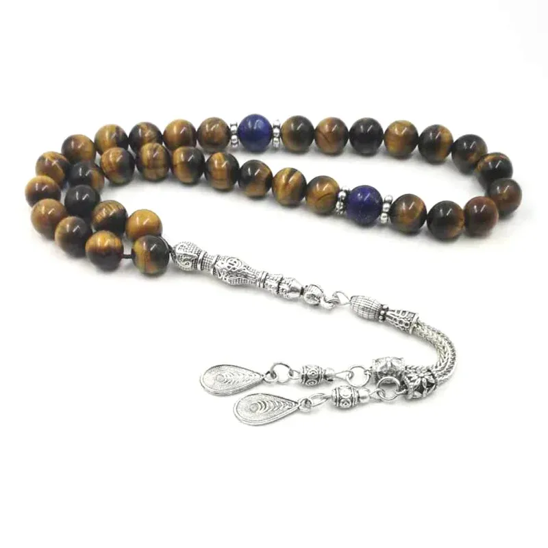 Bracelets Tasbih pierre précieuse pierre naturelle oeil de tigre avec chapelet lapis lazuli perle de prière islamique misbaha 33 66 99 perles accessoires bracelet