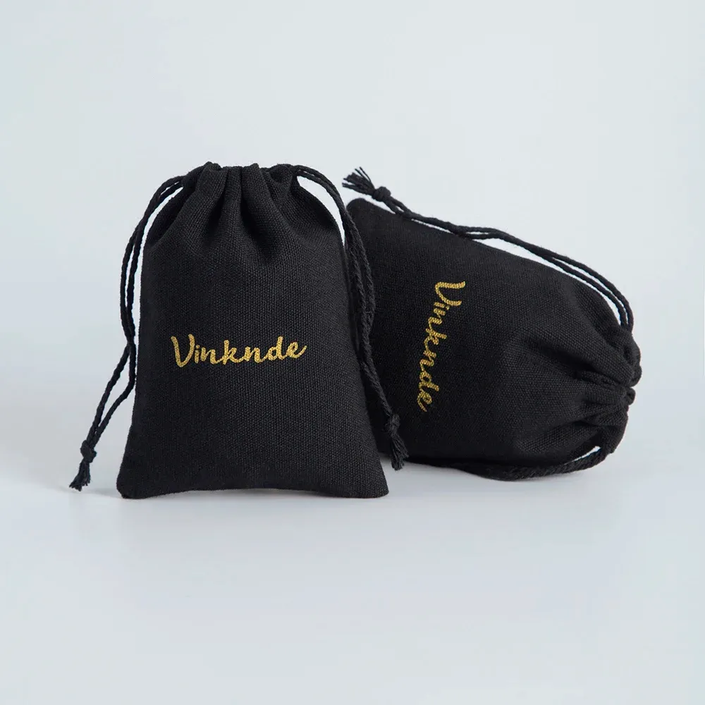 Bijoux Logo personnalisé Black Toile Emballage Coton Sac à cotons à coton Double ruban Coton Jewelry Gift Pouch Favors pour les invités