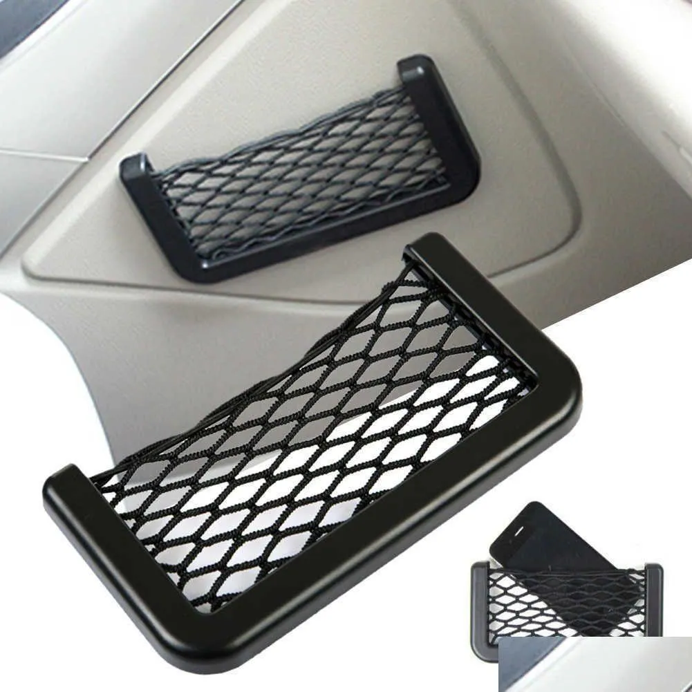 Car Organizer New Seat Side Back Storage Net Bag String Mesh Pocket Stick-On For Wallet Phone Fast Delivery Drop Mobiles Motorcycl Dr Dhgcd