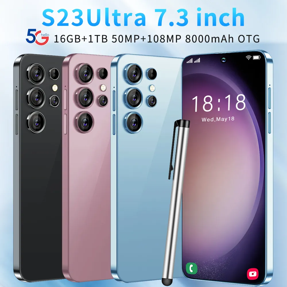 S23 Ultra Ny smartphone -telefon Android 6800mAh 16+1TB 7.3IC HD -skärm mobiltelefon Global version 5G Mobile Phones Unlock