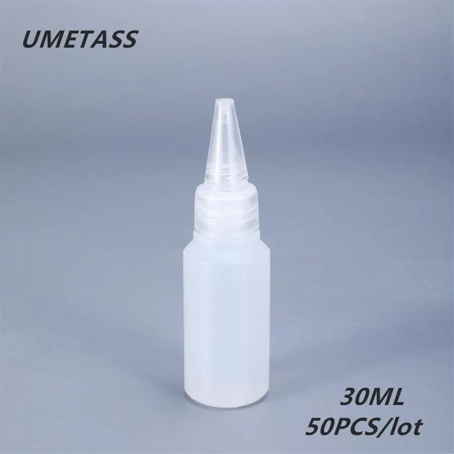 Förvaringsflaskor burkar umetass 30 ml liten pressning PE -plast för limolja rund dropparflaska läcksäker flytande behållare 50 st lo2328