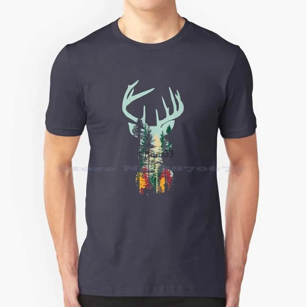 メンズのTシャツ鹿の自然色Tシャツ