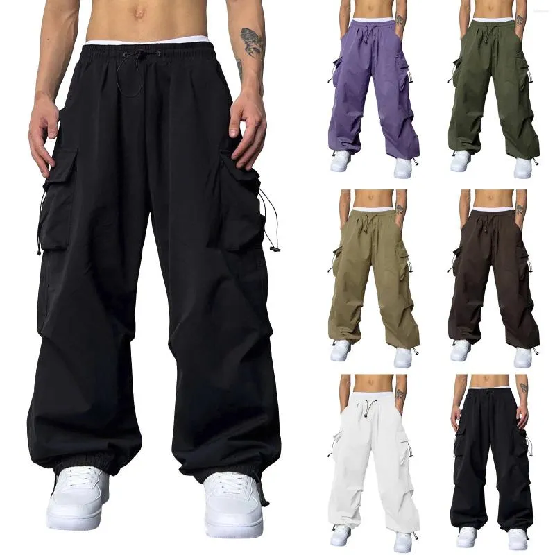 Pantalons pour hommes Streetwear Hommes Lâche Cargo Harajuku Casual Parachute Tech pour pantalons de survêtement Large jambe Cordon Joggers Pantalon