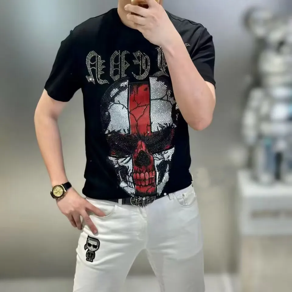 S-6XL anime camiseta masculina algodão gráfico strass de alta qualidade moda verão quente broca camisetas streetwear roupas masculinas hg