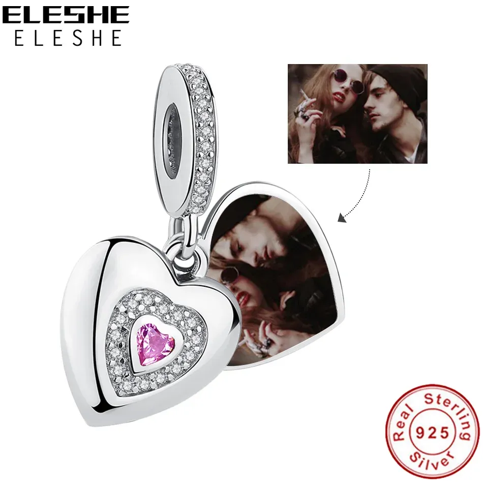 Strands ELESHE 925 Sterling Silver Bead Forever Love Heart Pendant Charm Fit Original Bracelet Personalized Custom Photo DIY Jewelry